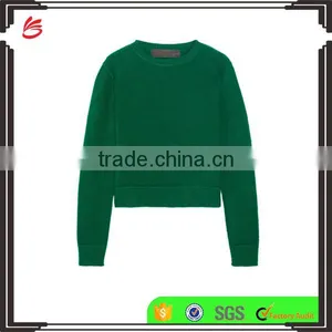 Slips On Wholesale High Quality Cropped Cashmere Sweater of Green Color thumbnail-1