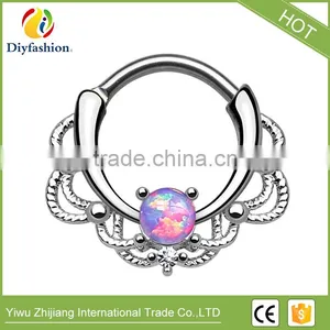 Most Popular Titanium and Copper Opal Stone Wave Shape Nipple Nose Ring for Unisex thumbnail-3