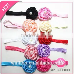 2015 Hottest Elastic Peony Flower Hairband, Satin Flower With Bead thumbnail-1