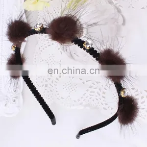 Small Genuine Mink Fur Balls Hair Hoop for Girl Handmade Fur Accessory thumbnail-5