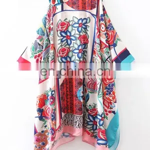 2017 Women Open Front Casual Asymmetrical Hem Floral Loose Kimono Ladies Summer Beachwear thumbnail-2