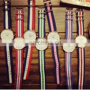 Golden Dial Quartz Watches British Retro Casual Canvas Belt Watches thumbnail-6