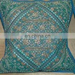 Sequins Patches Cushion Cover,Khambria Cushion Cover, Chikan Work Cushion Cover thumbnail-2