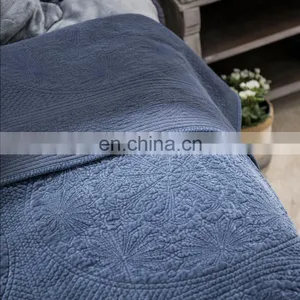 Oversized Microfiber Lightweight Blue Color Embossed Wavelet Pattern Quilt Set /bedding Sheet Sets thumbnail-6