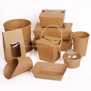 Eco Friendly Paper Containers for Food Packaging Takeaway Fast Food Brown Kraft Takeaway Packaging thumbnail-1