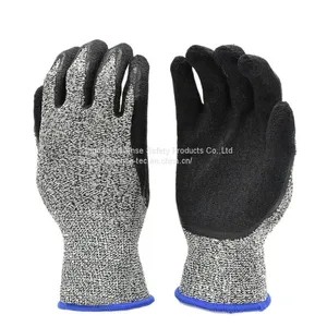 Anti Cut Level 5/C 13 Gauge UHMWPE(HPPE) Liner Latex Crinkle Coated Cut Resistant Gloves thumbnail-2