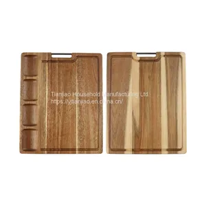 Large Acacia Wood Cutting Board For Kitchen With 3 Built-In Compartments and Juice Grooves Heavy Duty Butcher Chopping Board thumbnail-5