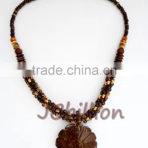 Coconut Shell Bead Necklace Real Natural Handmade thumbnail-1