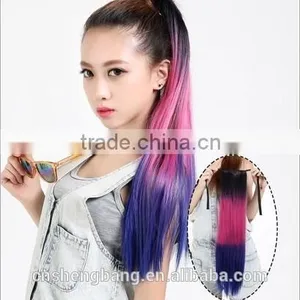 Dip Dyed Three Tone Pony Tail Wigs Synthetic Hair Wig Hair Extension Ponytail Wig thumbnail-1
