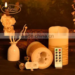 Flameless Ivory Pillar Candles Remote-Vanilla Scented Candle Wax, Birthday Soy Candle Wax/ thumbnail-6