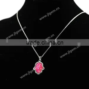Hot Sale Synthetic cz Opal Hand/Hamsa With CZ 925 Silver Sterling Necklace Jewelry thumbnail-2