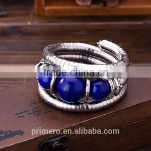 Hot Jewelry Tibetan Silver Bracelet Turquoise Inlay Roundness Bead Adjust Bangle thumbnail-3
