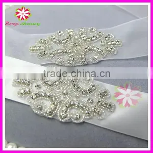 Handmade Rhinestone Bridal Sash, Rhinestone Sash, Rhinestone Applique Wedding Garter thumbnail-2