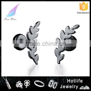 2016 Fashion Earring Designs Pictures 316L Stainless Steel Black Leaf Ladies Cute Earring thumbnail-1