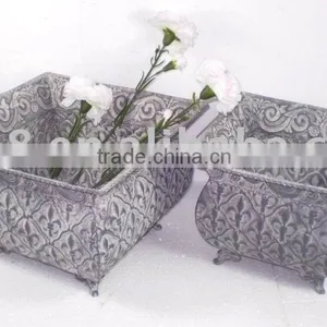 S/2 Square Convex Embossed Metal Flower Container thumbnail-1