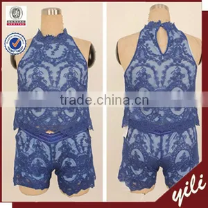 2016 Pre-sale Fashion Lace Short Pants and Sleeveless Neck Designs for Ladies Suit thumbnail-1