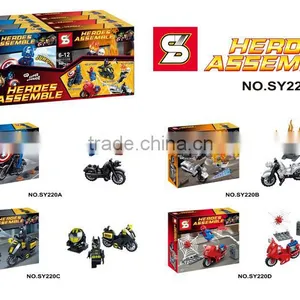 SY220 4pcs/lot Superheroes's Motorcycle Batman Spiderman Minifigure Building Block Toys thumbnail-1
