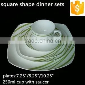 Simple Line of Green Color 20PCS/30CS Square Bone China Dinner Set thumbnail-1