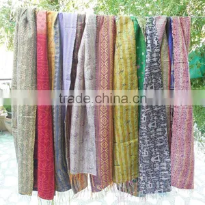 Kantha Shawl Scarf Scarves Vintage Tribal Print Saree Silk Scarf Bohemian Shawl thumbnail-1