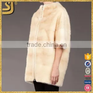 OEM White Lady Real Round Collar Zipper Seven Sleeve Fox Fur Coat for Women thumbnail-3