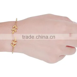 >>>2015 New Design Leaves Gold & Silver Plated Stretch Bracelets & Bangles Thin Fashion Open Bangle/ thumbnail-4