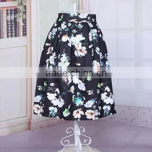 Elegant Ladies Summer Retro Floral Print High Waist Casual A-line Swing Skirt thumbnail-3
