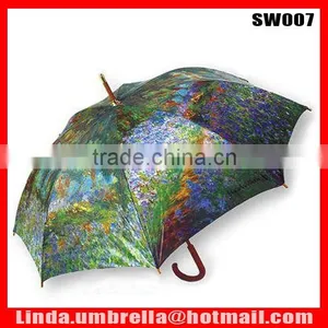 [SW007] 23"x8K, Wooden Shaft&handle Straight Umbrella,with Flower Design, Heat-transfer Printing Umbrella, Painting Umbrella thumbnail-1