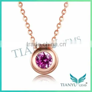 Pink Round Billirant Cut Moissantie Diamond Pendants Charms Fashion Artificial Rose Gold Necklace thumbnail-1