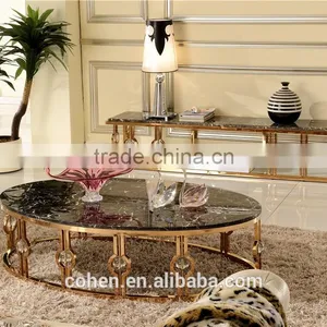 Promotion Modern Stainless Steel Marble Coffee Table Oval Shape B818 thumbnail-2