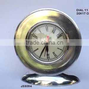 Round Cast Metal Table Clock With Oval Metal Base in Mirror Polish Available in Other Finishes Available thumbnail-1