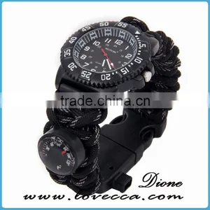 Hiking&camping 480 Paracord Survival Waterproof Quartz Watch Bracelet With Compass Thermometer Firestarter Whistle thumbnail-3