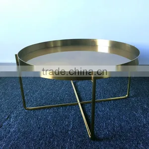 Round Shape Metal Iron Gold Color Folding End Side Table thumbnail-1