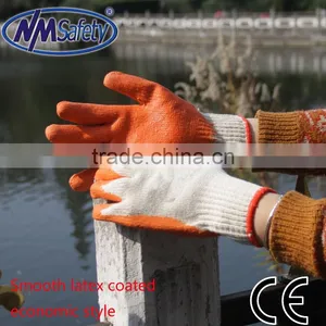 NMSAFETY 7g Natural Polycotton Liner With Orange Latex Coated Safety Glove Latex Working Gloves thumbnail-1