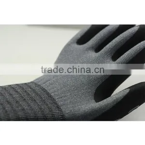 NMSAFETYanti Slip 13 Gauge Nylon and Spandex Liner Coated Balck Foam Nitrile and Grey Nitrile Stripes on Palm Safety Work Gloves thumbnail-2