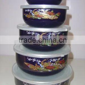 Bright Color Enamel Storage Bowl With PP Lid Food Container thumbnail-1