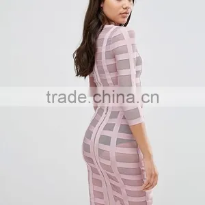 Bandage Mesh Women Long Sleeve Ctop Top and Pencil Skirt Ladies 2 Piece Skirt Sets thumbnail-4