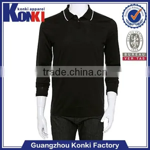 Black Customized Cotton Men Long Sleeve Polo t Shirt Make in China thumbnail-1