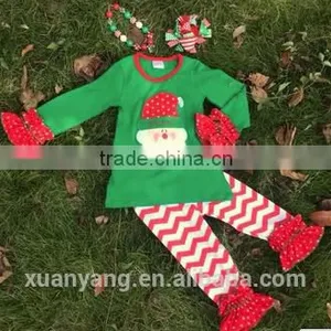 2017 Children Kids Christmas Tree Ruffle T-shirt and Ruffle Pant Outfit Ruffle Outfit thumbnail-2