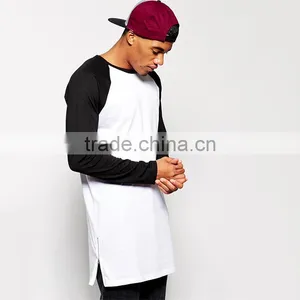 Mens Raglan T Shirt Super Longline Sleeve Zipper T Shirt thumbnail-1