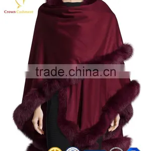 Ladies New Style Winter Wholesale Cashmere Poncho With Rabbit Fur Poncho thumbnail-3