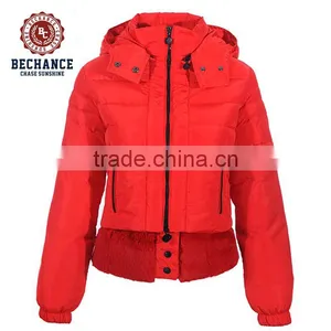 PQ174 Hoodie Red Short With Faux Fur Hem Lady Padded Jacket for Winter thumbnail-1