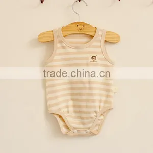 Hot Sale Stripe Organic Cotton Newborn Baby Vest Bodysuit thumbnail-2
