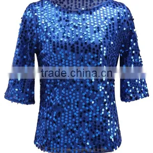 European Style 2017 Spring Women's Fashion Women's Sequin Blingbling T-shirt Brand thumbnail-5