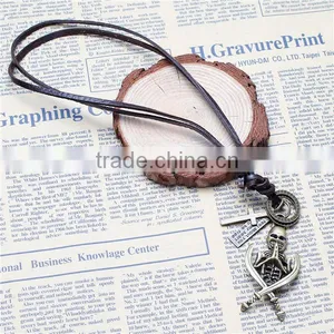Coffee Cord Pewter Halloween Skeleton Skull Cross PU Leather Punk Style Adjustable Necklace thumbnail-1