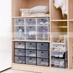 12 Pack Amazon Hot Sale Clear Transparent Plastic Shoe Box Drop Front Sneaker Box Shoe Container Stackable Magnetic Display thumbnail-2