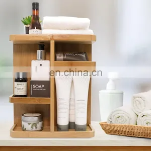 360 Degree Bamboo Cosmetic Organizer Multifunction Storage Carousel for Makeup Toiletries and More Great for Vanity Desk thumbnail-4