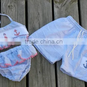 Seersucker Baby Bikini Ruffled Two Piece Baby Swimsuit for Girls thumbnail-2