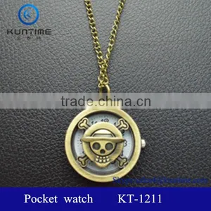 Cheap Mini Round Face Pocket Watch Skull Cross Quarts Watch thumbnail-1
