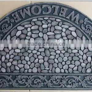 Non Slip Back Recycle Rubber Half Moon Flocked Surface Door Mat thumbnail-2