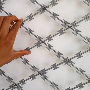 Thickness Razor Wire Panel Three Coil Prison ECO FRIENDLY Barbed Wire Mesh Fence Welded Razor Spiked Wire Mesh thumbnail-1
